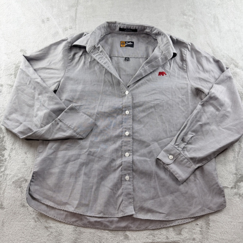 The Locker Room Men's Large Long Sleeve Button Down Shirt Gray Gingham Cotton